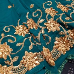 Green Gold Saree Sequin bridal wedding sari gold